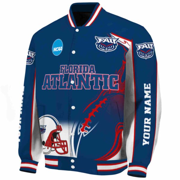 personalized florida atlantic owls flaming football blue white jacket best selling jacketwow