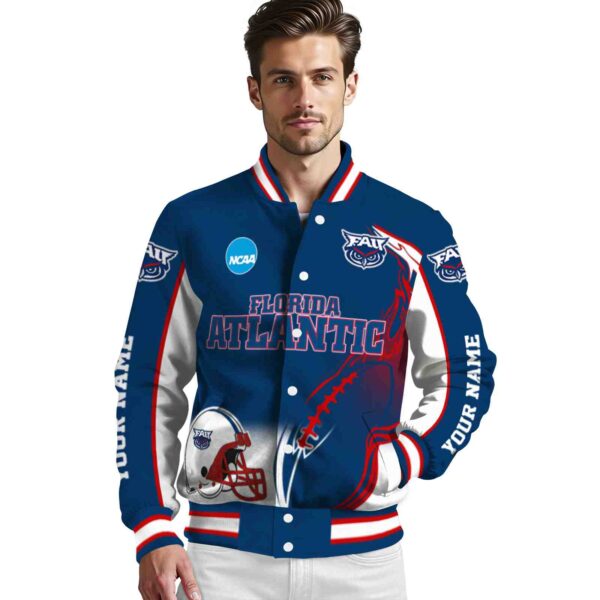 personalized florida atlantic owls flaming football blue white jacket high quality jacketwow