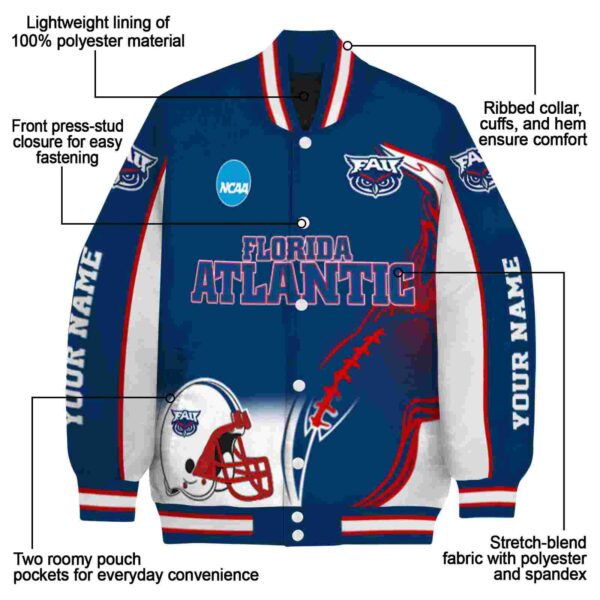 personalized florida atlantic owls flaming football blue white jacket new arrival jacketwow