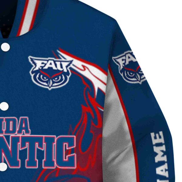 personalized florida atlantic owls flaming football blue white jacket premium grade jacketwow