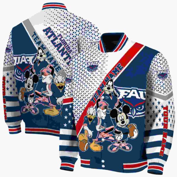 personalized florida atlantic owls mickey donald goofy blue white jacket fashion forward jacketwow