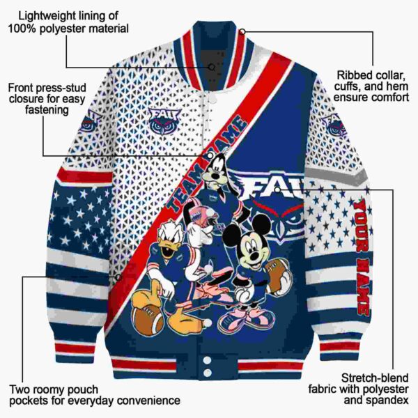 personalized florida atlantic owls mickey donald goofy blue white jacket new arrival jacketwow