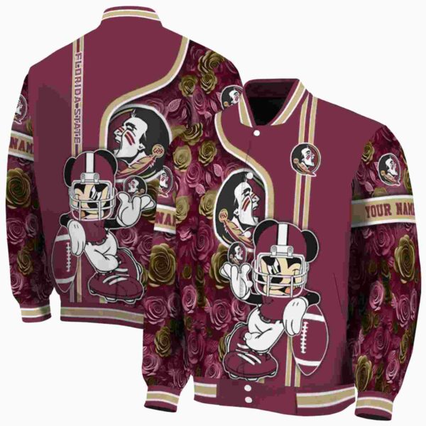 personalized florida state seminoles rose mickey garnet jacket fashion forward jacketwow