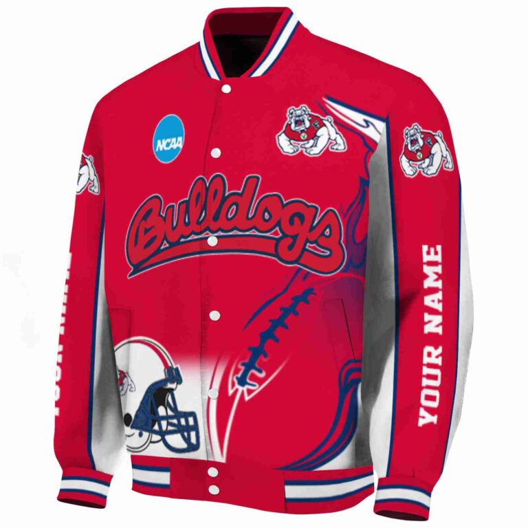 personalized fresno state bulldogs flaming football red white jacket best selling jacketwow