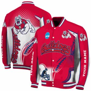 personalized fresno state bulldogs flaming football red white jacket fashion forward jacketwow