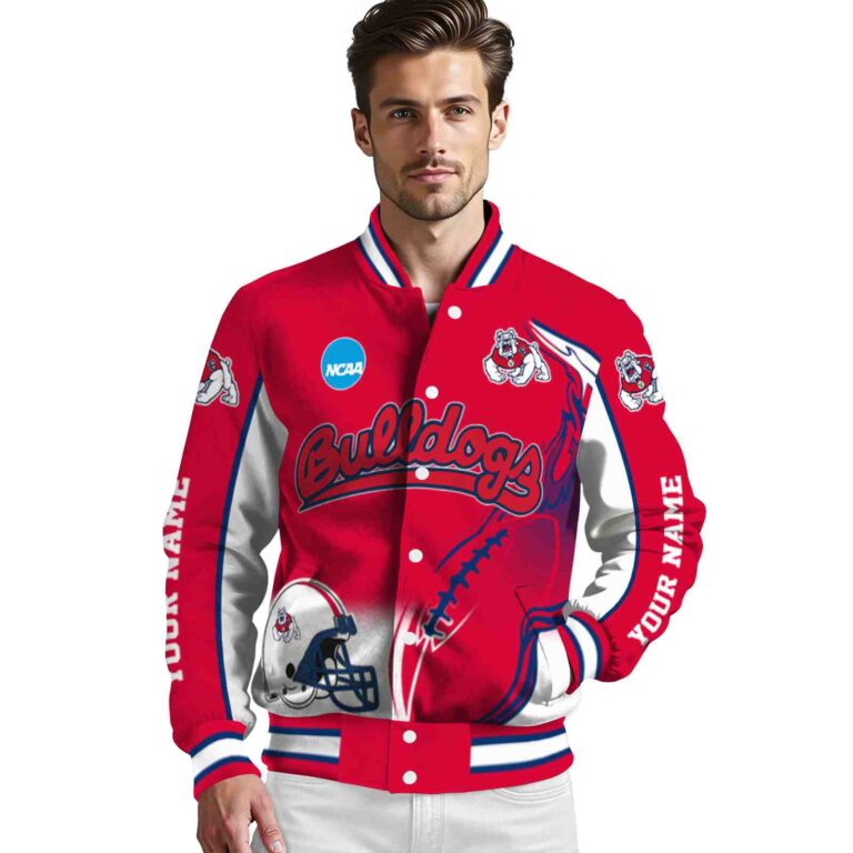 personalized fresno state bulldogs flaming football red white jacket high quality jacketwow