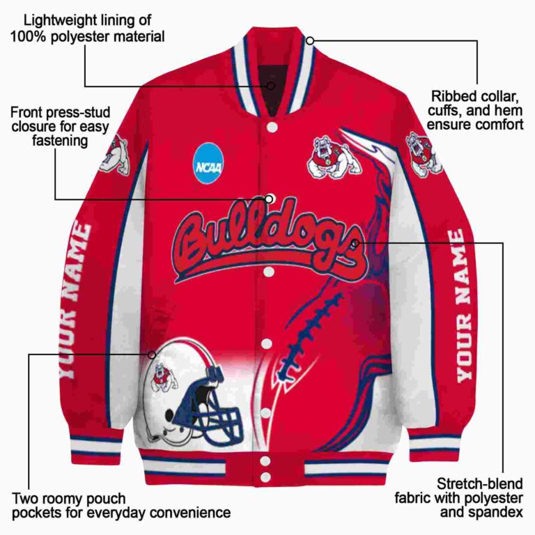 personalized fresno state bulldogs flaming football red white jacket new arrival jacketwow