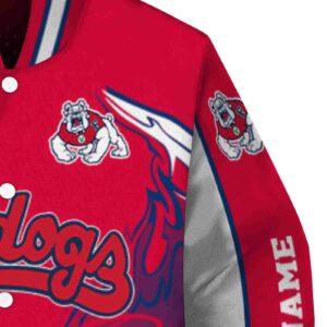 personalized fresno state bulldogs flaming football red white jacket premium grade jacketwow