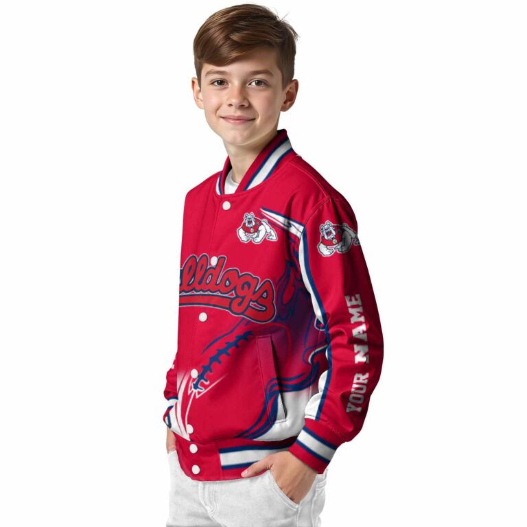 personalized fresno state bulldogs flaming football red white jacket trendy jacketwow