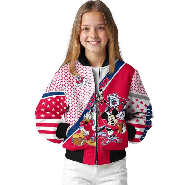 personalized fresno state bulldogs mickey donald goofy red white jacket top rated jacketwow