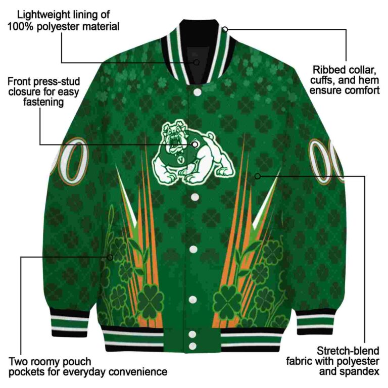 personalized fresno state bulldogs shamrock pattern green jacket new arrival jacketwow