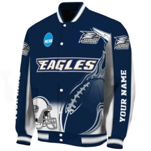 personalized georgia southern eagles flaming football blue white jacket best selling jacketwow