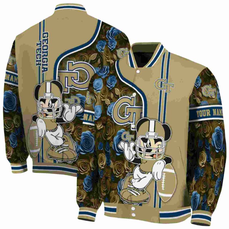personalized georgia tech yellow jackets rose mickey gold jacket fashion forward jacketwow
