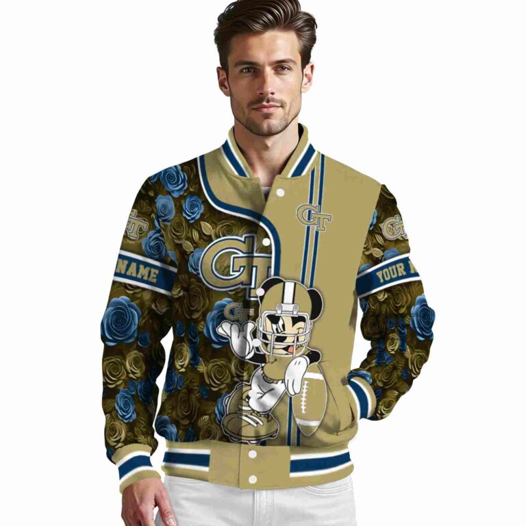 personalized georgia tech yellow jackets rose mickey gold jacket high quality jacketwow