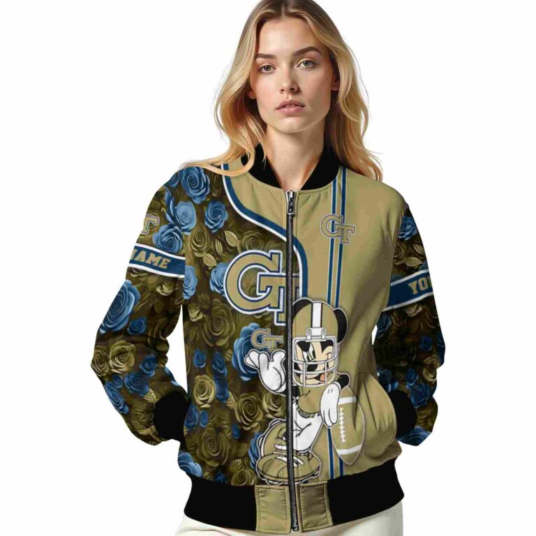 personalized georgia tech yellow jackets rose mickey gold jacket latest model jacketwow