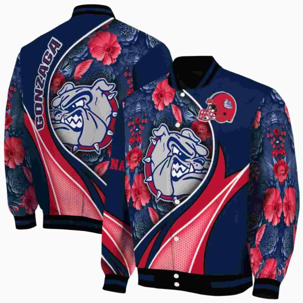 personalized gonzaga bulldogs floral print blue jacket fashion forward jacketwow