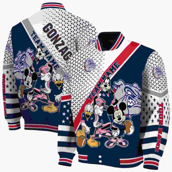 personalized gonzaga bulldogs mickey donald goofy blue white jacket fashion forward jacketwow