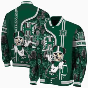 personalized hawaii rainbow warriors rose mickey green jacket fashion forward jacketwow