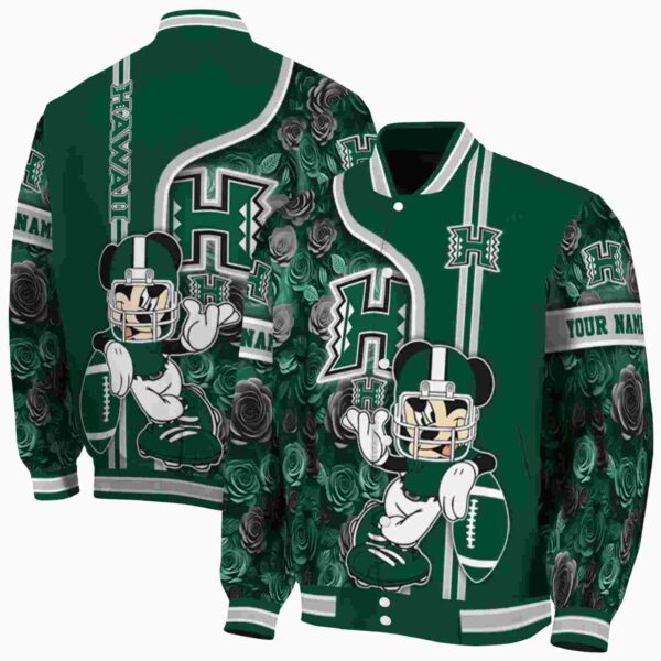 personalized hawaii rainbow warriors rose mickey green jacket fashion forward jacketwow