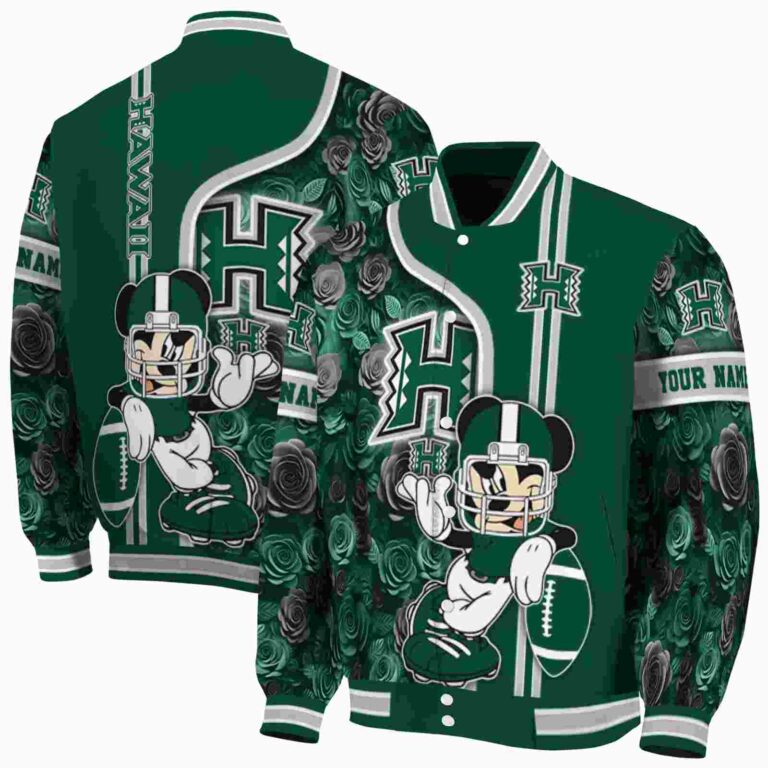 personalized hawaii rainbow warriors rose mickey green jacket fashion forward jacketwow