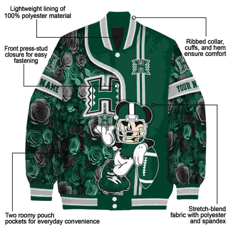personalized hawaii rainbow warriors rose mickey green jacket new arrival jacketwow