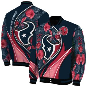 personalized houston texans floral print blue jacket fashion forward jacketwow