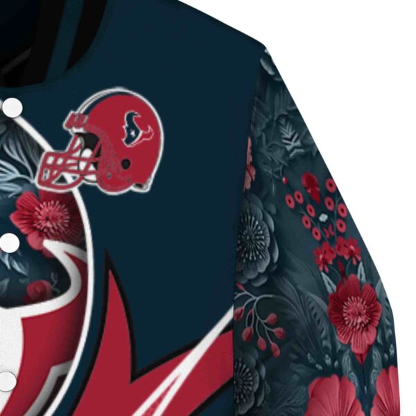 personalized houston texans floral print blue jacket premium grade jacketwow
