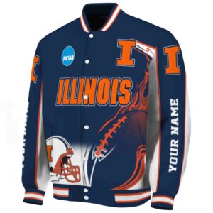 personalized illinois fighting illini flaming football blue white jacket best selling jacketwow