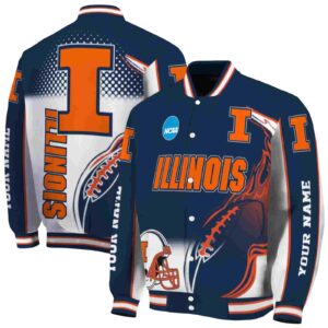 personalized illinois fighting illini flaming football blue white jacket fashion forward jacketwow