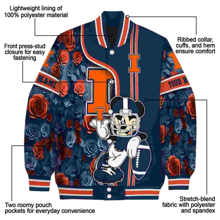 personalized illinois fighting illini rose mickey blue jacket new arrival jacketwow