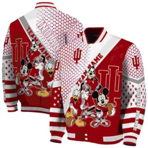 personalized indiana hoosiers mickey donald goofy red white jacket fashion forward jacketwow