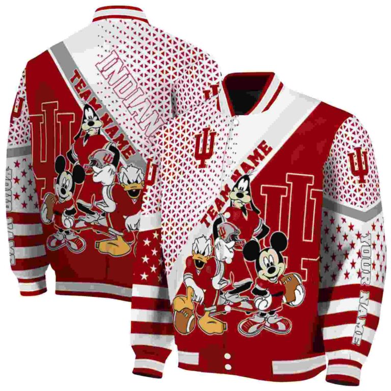 personalized indiana hoosiers mickey donald goofy red white jacket fashion forward jacketwow
