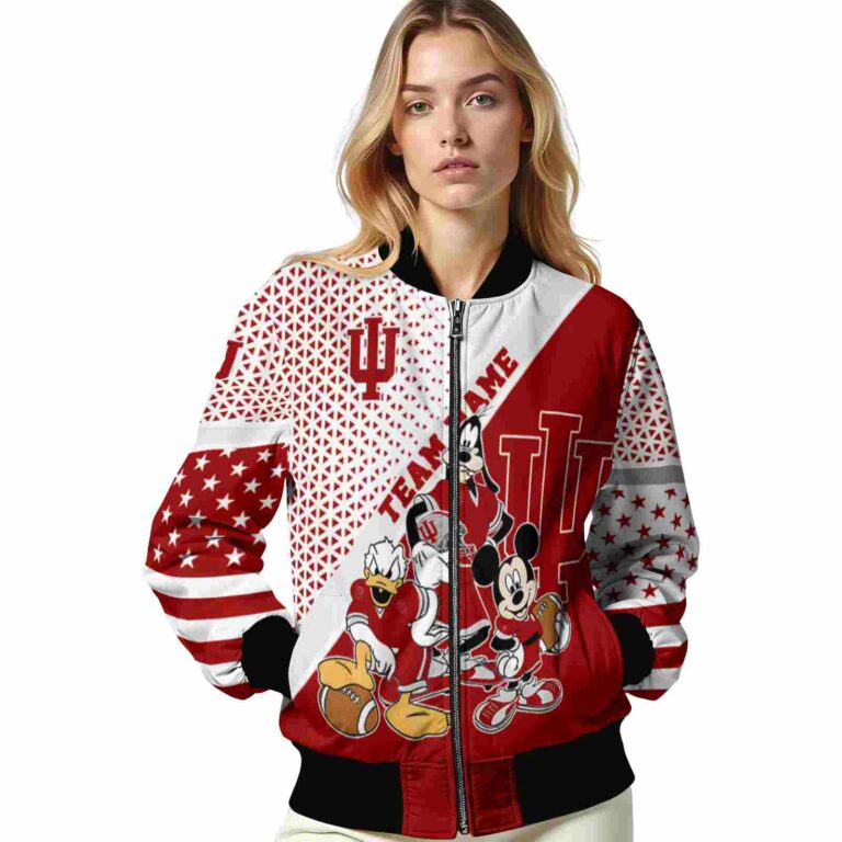 personalized indiana hoosiers mickey donald goofy red white jacket latest model jacketwow