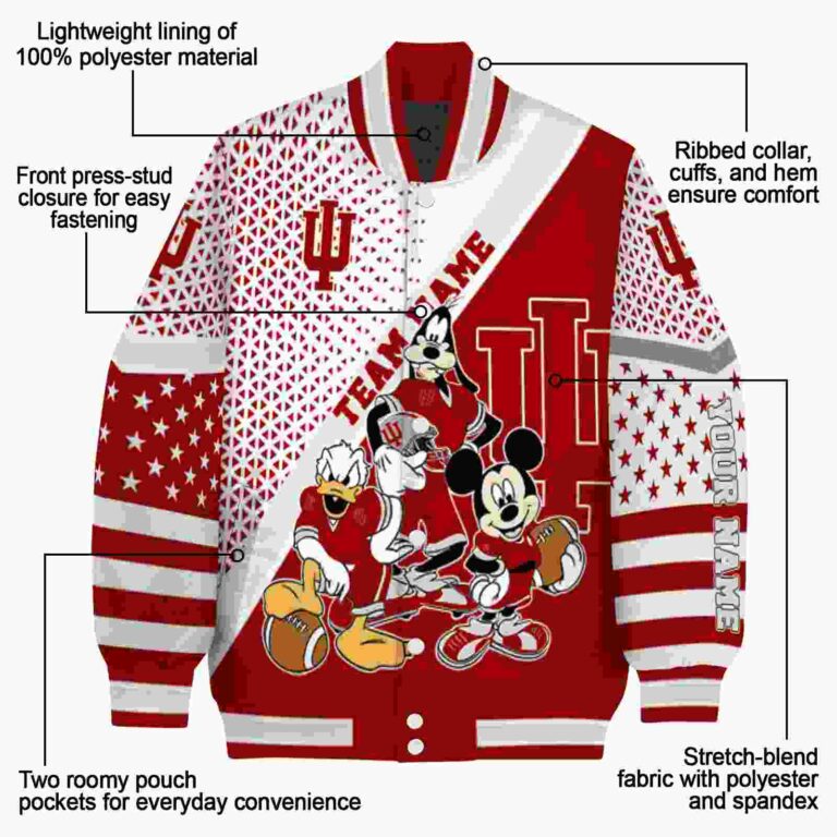 personalized indiana hoosiers mickey donald goofy red white jacket new arrival jacketwow