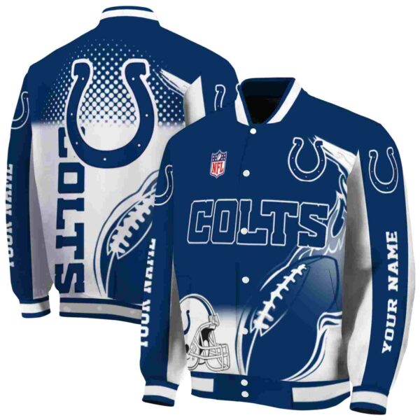 personalized indianapolis colts flaming football blue white jacket fashion forward jacketwow