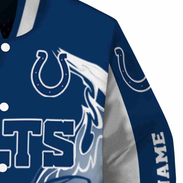 personalized indianapolis colts flaming football blue white jacket premium grade jacketwow