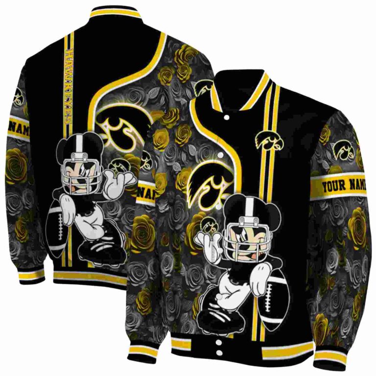 personalized iowa hawkeyes rose mickey black jacket fashion forward jacketwow