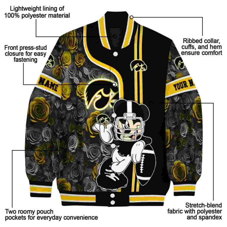 personalized iowa hawkeyes rose mickey black jacket new arrival jacketwow