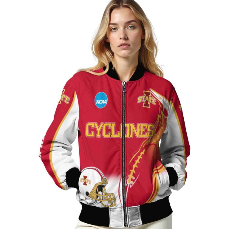 personalized iowa state cyclones flaming football red white jacket latest model jacketwow