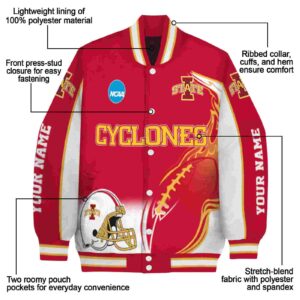 personalized iowa state cyclones flaming football red white jacket new arrival jacketwow