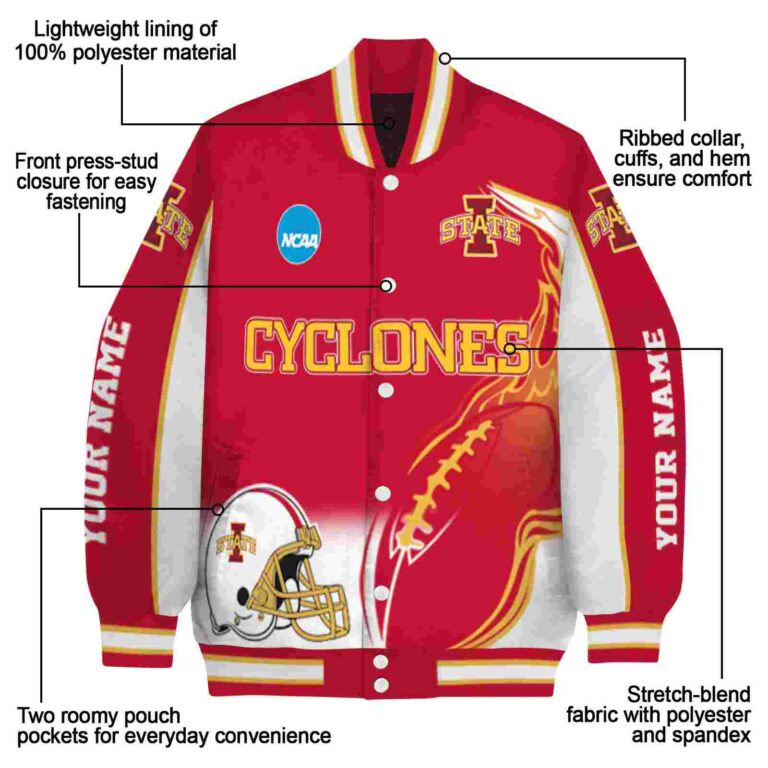 personalized iowa state cyclones flaming football red white jacket new arrival jacketwow