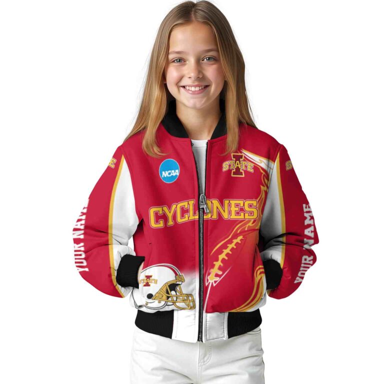 personalized iowa state cyclones flaming football red white jacket top rated jacketwow