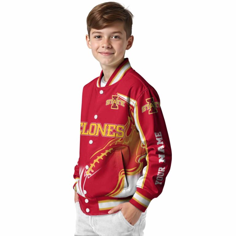 personalized iowa state cyclones flaming football red white jacket trendy jacketwow