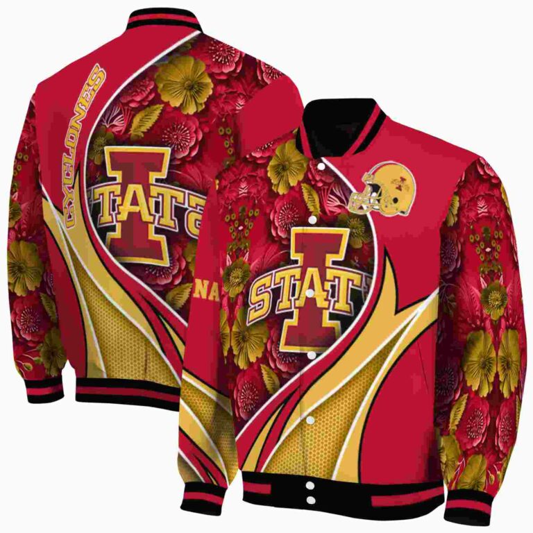personalized iowa state cyclones floral print red jacket fashion forward jacketwow