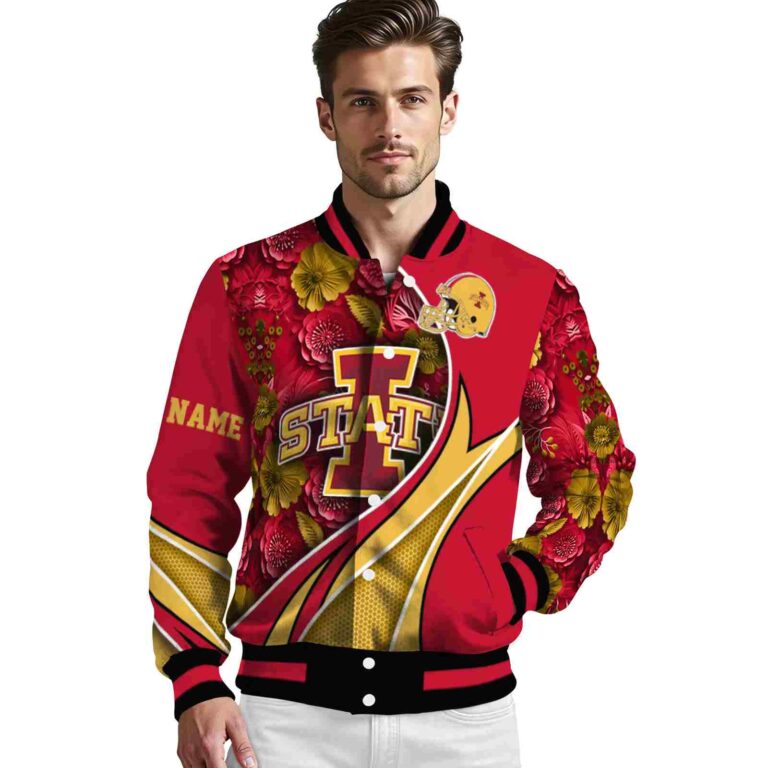 personalized iowa state cyclones floral print red jacket high quality jacketwow
