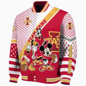 personalized iowa state cyclones mickey donald goofy red white jacket best selling jacketwow