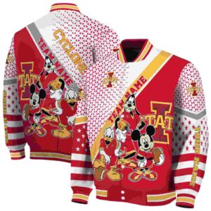 personalized iowa state cyclones mickey donald goofy red white jacket fashion forward jacketwow