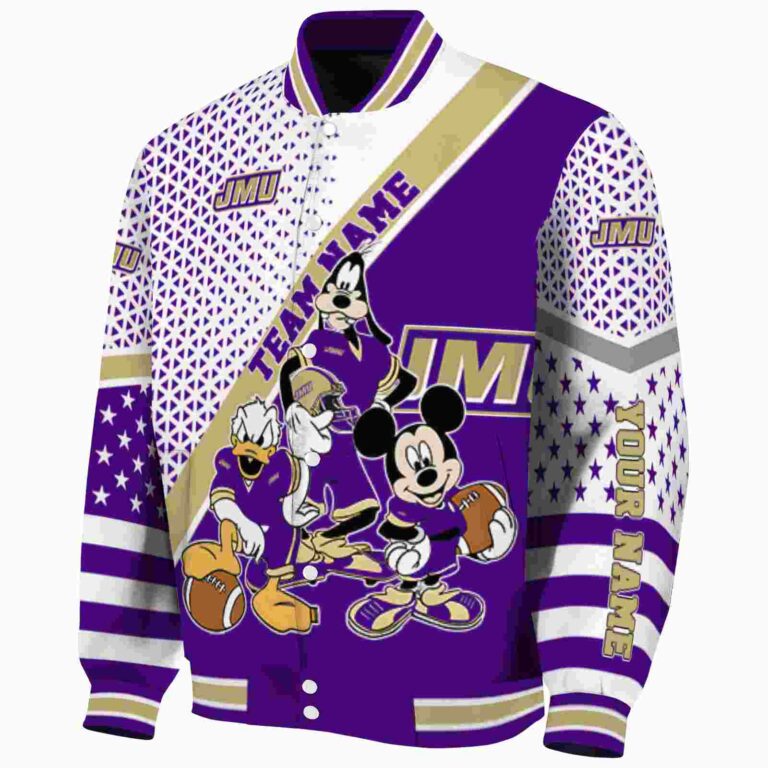 personalized james madison dukes mickey donald goofy purple white jacket best selling jacketwow