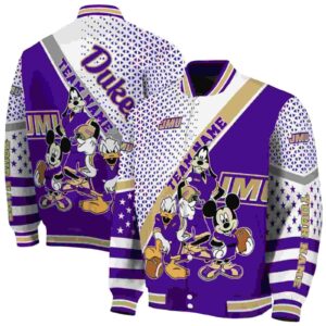 personalized james madison dukes mickey donald goofy purple white jacket fashion forward jacketwow