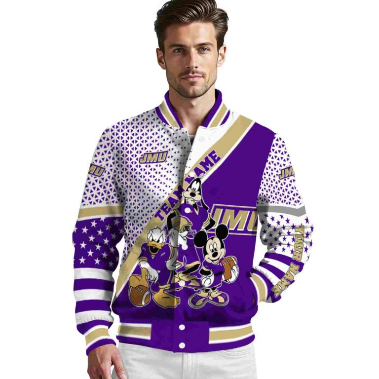 personalized james madison dukes mickey donald goofy purple white jacket high quality jacketwow
